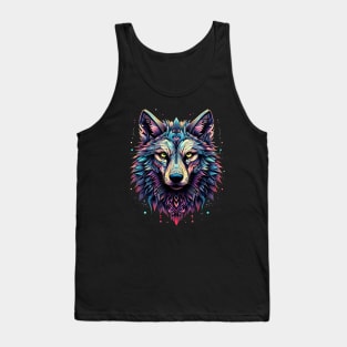 A Blue, Teal, Pink, Yellow And Purple Wolf Tank Top